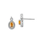 Diamond Accent Oval Yellow Citrine Sterling Silver Stud Earrings