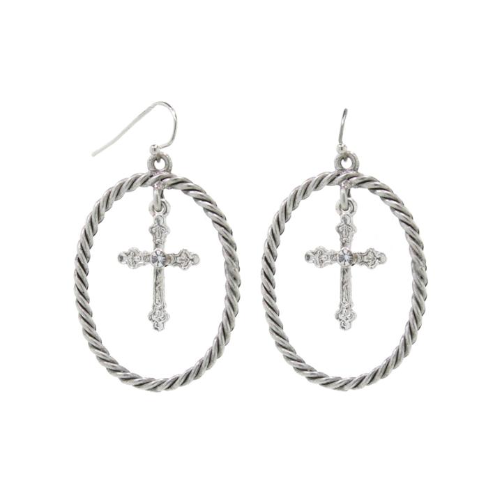 1928 Religious Jewelry Clear Hoop Earrings