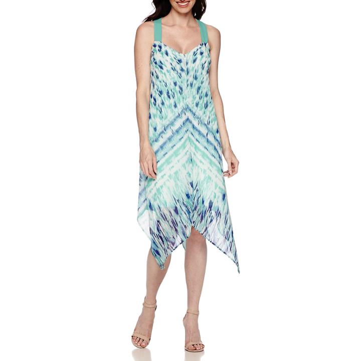 Sangria Sleeveless Watercolor Sharkbite-hem Maxi Dress