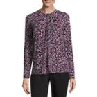 Liz Claiborne Long Sleeve Twist Neck Floral Top
