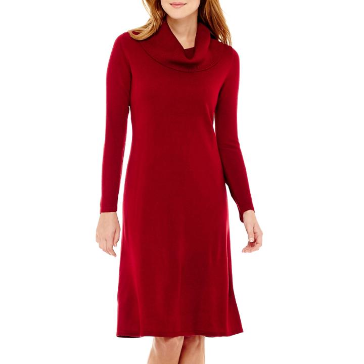 Black Label By Evan-picone Long-sleeve Cowlneck Sweater Dress