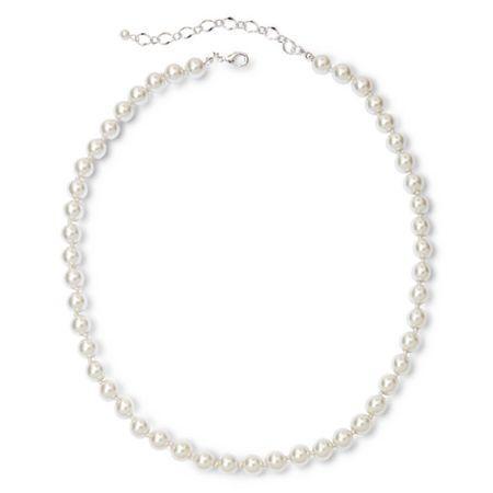 Vieste Silver-tone Pearlized Glass Bead Long Necklace