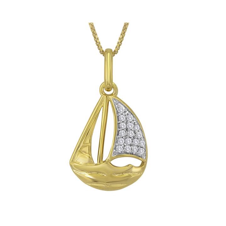 1/10 Ct. T.w. Diamond 14k Yellow Gold Over Sterling Silver Sailboat Pendant Necklace
