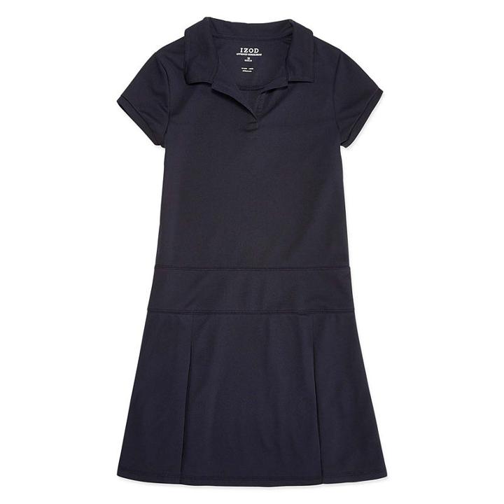 Izod Exclusive Short Sleeve Fitted Shirt Dress 4-16 And Plus
