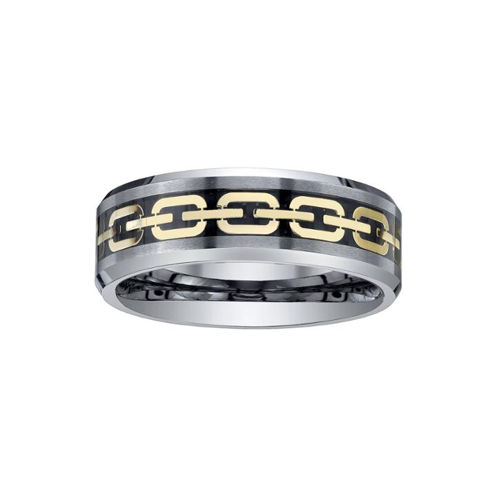 Mens Comfort-fit Tungsten Chain-inlay Ring