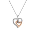Womens 1/10 Ct. T.w. Genuine White Diamond 10k Rose Gold Over Silver Heart Pendant Necklace