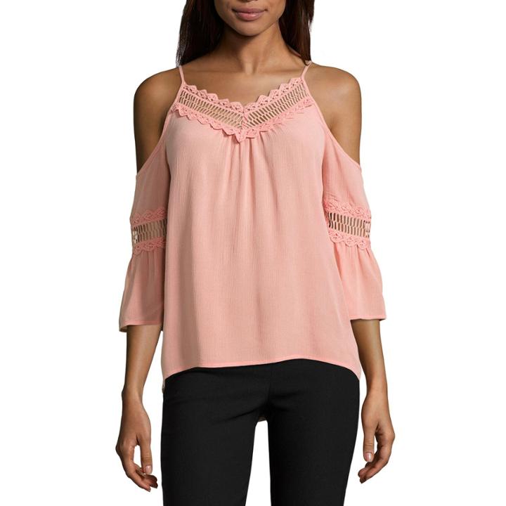 By & By Short Sleeve V Neck Crepe Blouse-juniors
