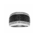 Womens White & Color-enhanced Black Diamond Accent Sterling Silver Band