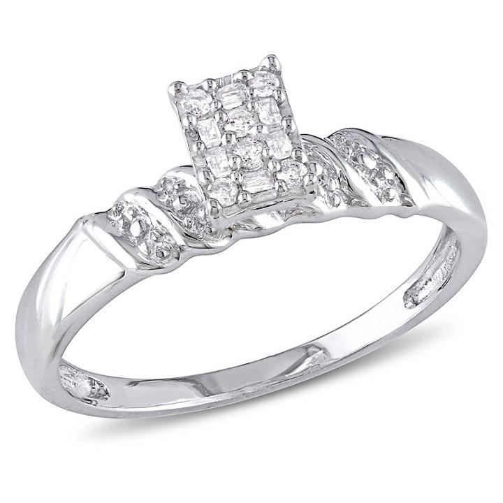 Womens 1/10 Ct. T.w. Genuine Baguette White Diamond Sterling Silver Promise Ring