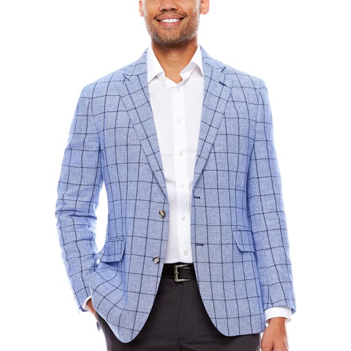 Stafford Linen Cotton Bright Blue Wp Sport Coat-slim Fit