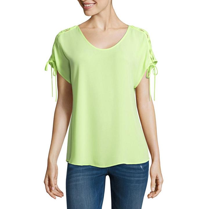 Belle + Sky Lace Up Short Sleeve Blouse