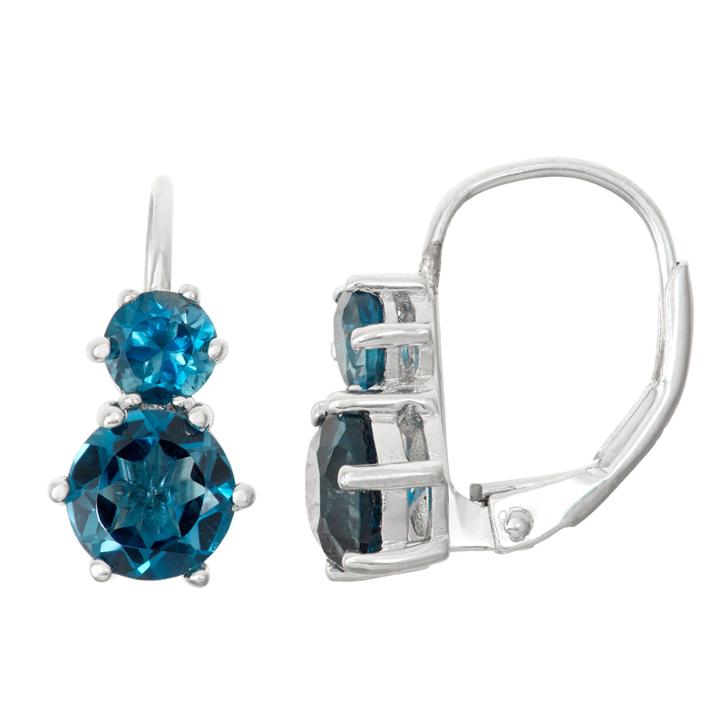 Genuine London Blue Topaz Sterling Silver Leverback Earrings