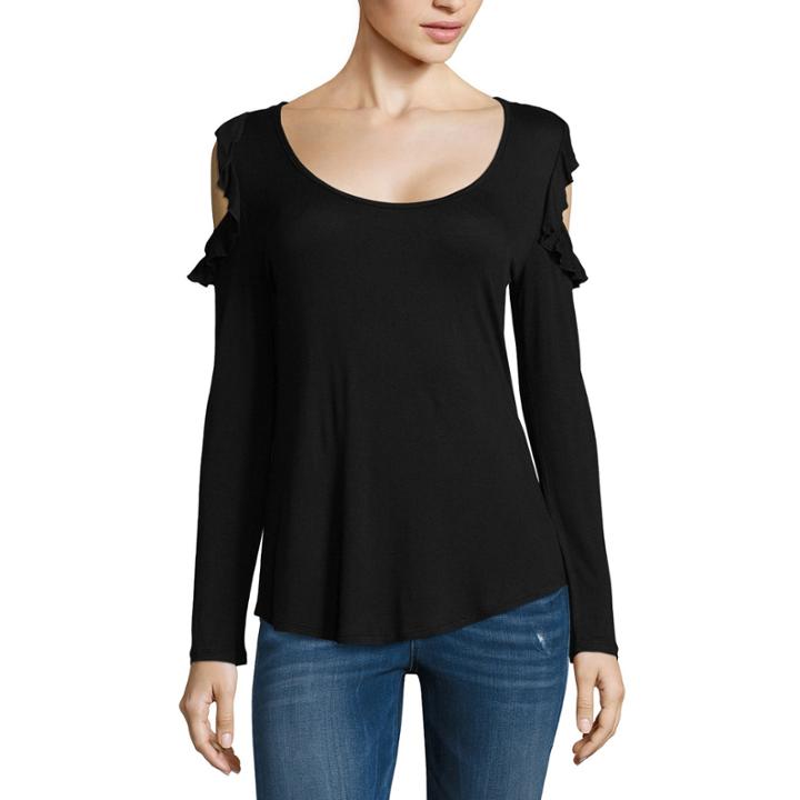 Self Esteem Long Sleeve Scoop Neck Knit Blouse-juniors