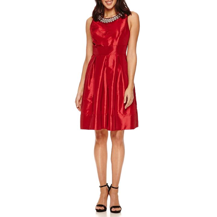Sangria Sleeveless Embellished Round Neck Fit And Flare - Petite