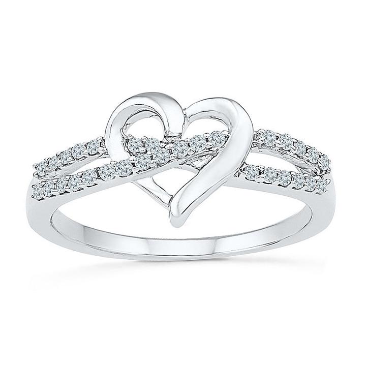 Womens 1/6 Ct. T.w. Genuine Diamond White Sterling Silver Heart Cocktail Ring