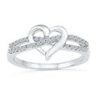 Womens 1/6 Ct. T.w. Genuine Diamond White Sterling Silver Heart Cocktail Ring