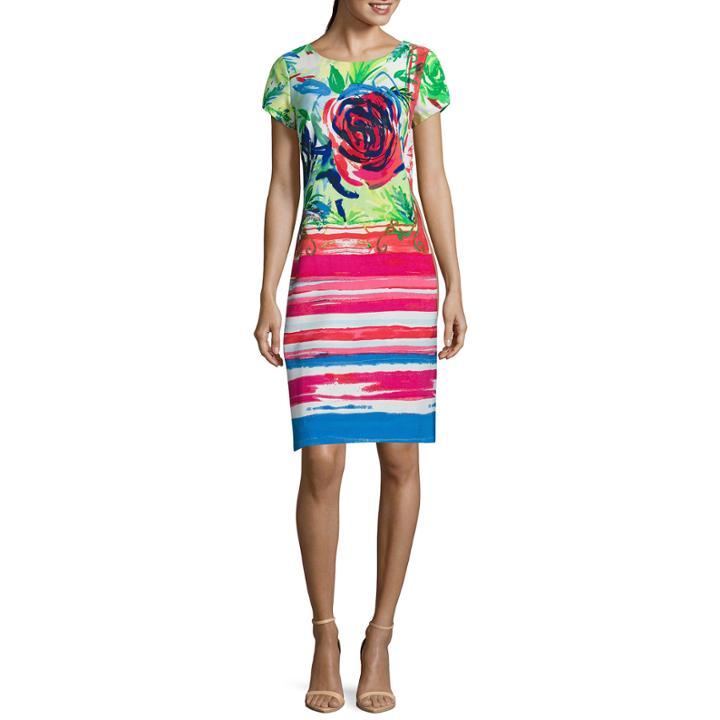 Robbie Bee Short Sleeve Floral Shift Dress
