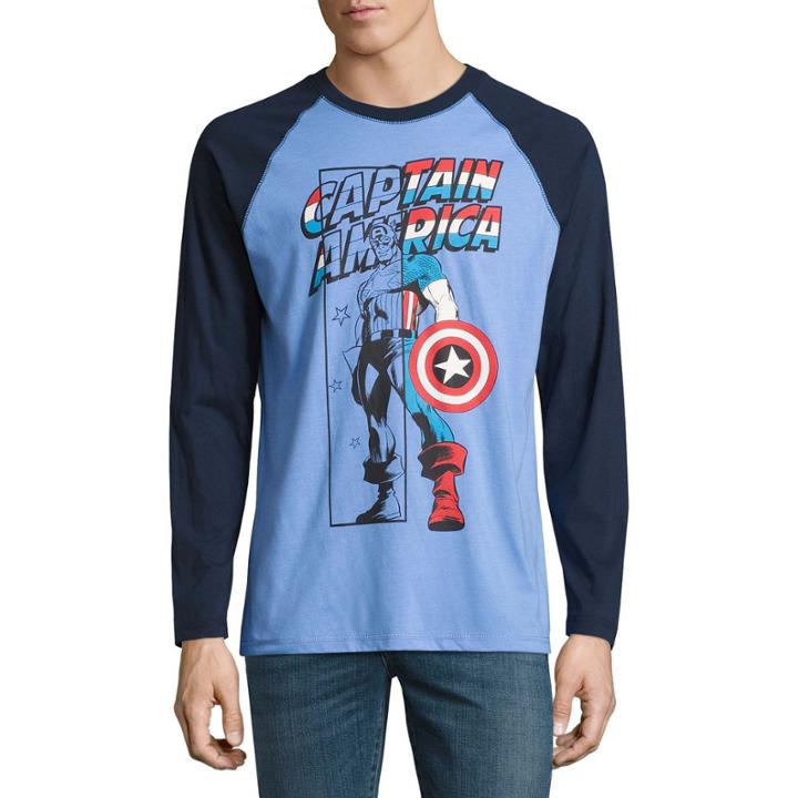 Novelty Season Long Sleeve Captain America Graphic T-shirt
