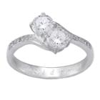 Personalized Sterling Silver Cubic Zirconia Two-stone Engravable Engagement Ring