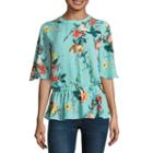 Belle + Sky Elbow Sleeve Cut Out Shoulder Top
