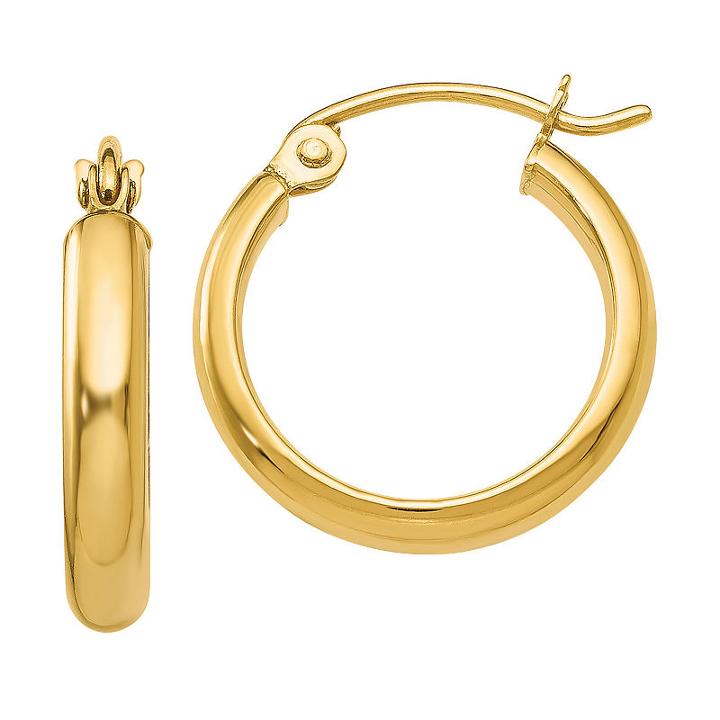 14k Gold 15mm Round Hoop Earrings