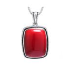 Simulated Red Jasper Sterling Silver Rectangular Pendant Necklace