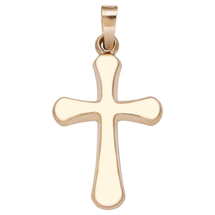 14k Yellow Gold Polished Rounded- Edge Cross Charm Pendant