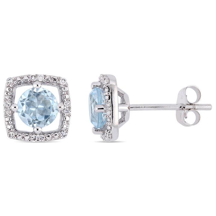 Diamond Accent Genuine Blue Topaz 10k White Gold 8.4mm Square Stud Earrings
