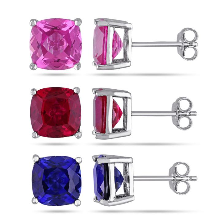 Womens 3 Pair Multi Color Sapphire Sterling Silver Jewelry Set
