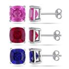 Womens 3 Pair Multi Color Sapphire Sterling Silver Jewelry Set
