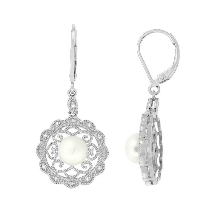 1/10 Ct. T.w. White Pearl Drop Earrings