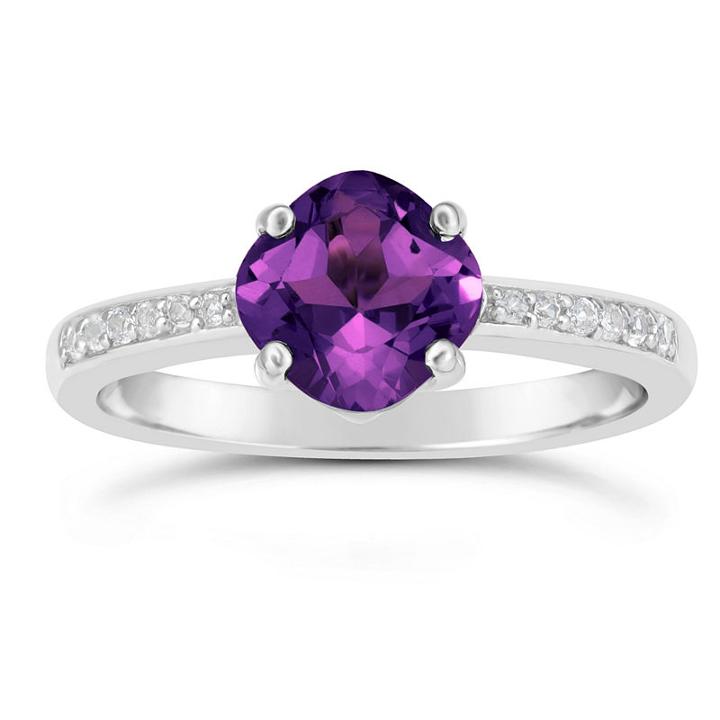 Womens Genuine Amethyst Purple Sterling Silver Halo Ring