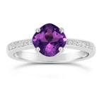 Womens Genuine Amethyst Purple Sterling Silver Halo Ring