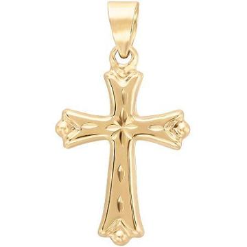 14k Yellow Gold Star-detail Curved Edge Cross Charm