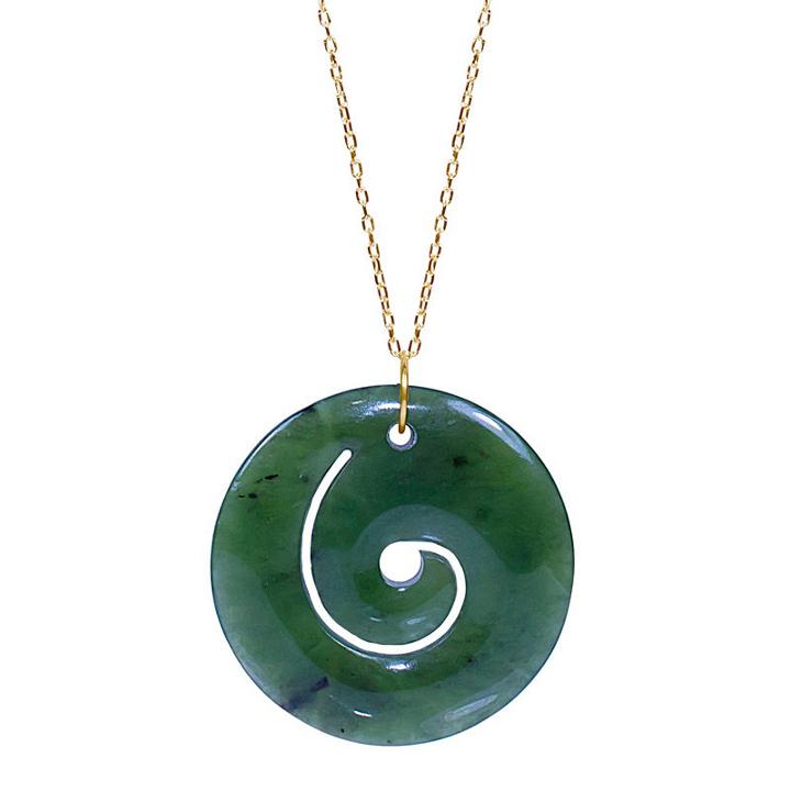 Womens Genuine Green Jade 14k Gold Pendant Necklace