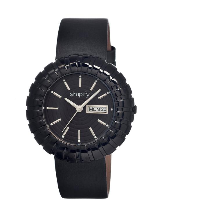 Simplify Womens The 2100 Black Leather-band Watch With Day & Date Sim2108