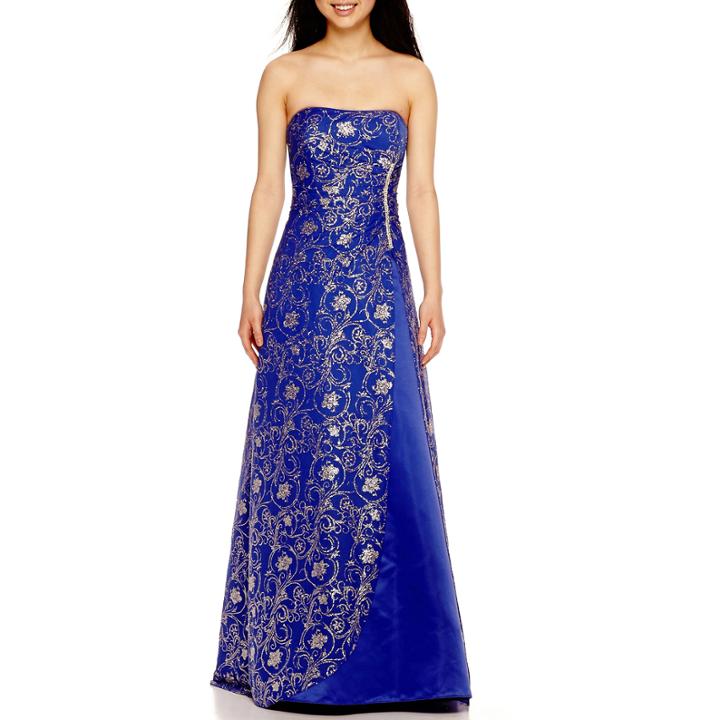 Reign On Strapless Floral Glitter Ballgown Dress