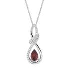 Womens Diamond Accent Genuine Red Garnet 10k White Gold Pendant Necklace