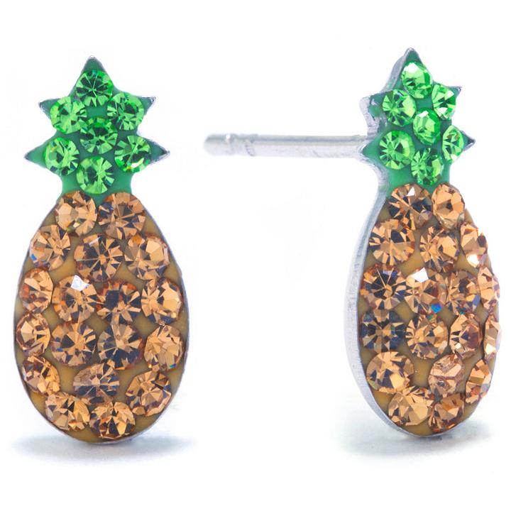 Silver Treasures Sterling Silver Crystal Pineapple Round Multi Color Stud Earrings