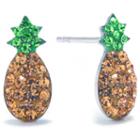 Silver Treasures Sterling Silver Crystal Pineapple Round Multi Color Stud Earrings