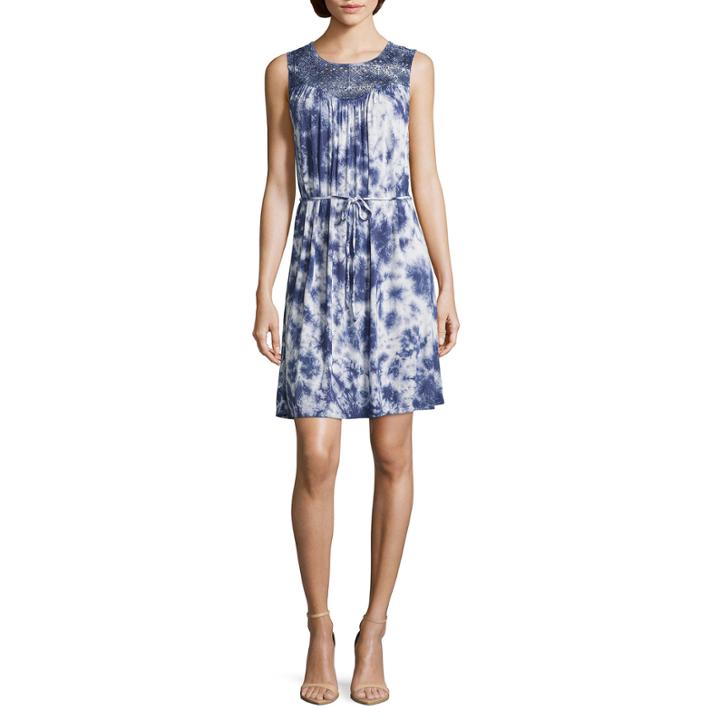 A.n.a Sleeveless Crochet Yoke Sundress W Self Belt