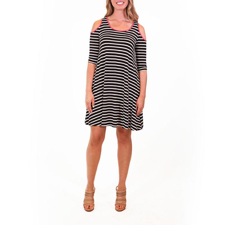 Nina Leonard Stripe Dress With Contrast Piping