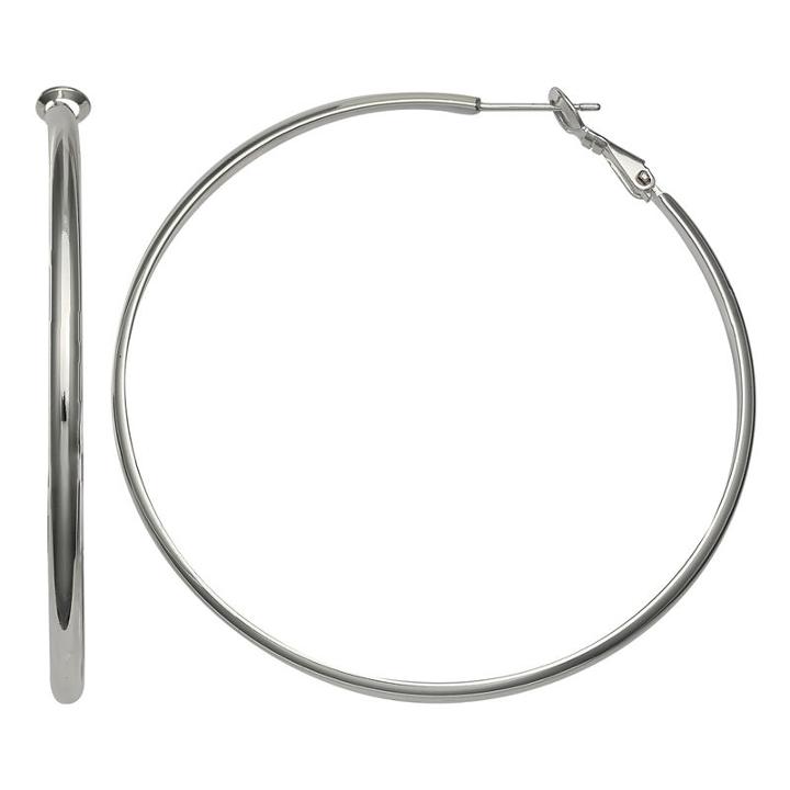 Silver Reflections Silver Plated 60mm Polished Pure Silver Over Brass 60mm Round Hoop Earrings