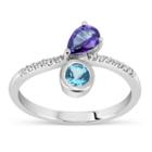 Sterling Silver Purple, Blue, And White Topaz Ring Featuring Swarovski Genuine Gemstones