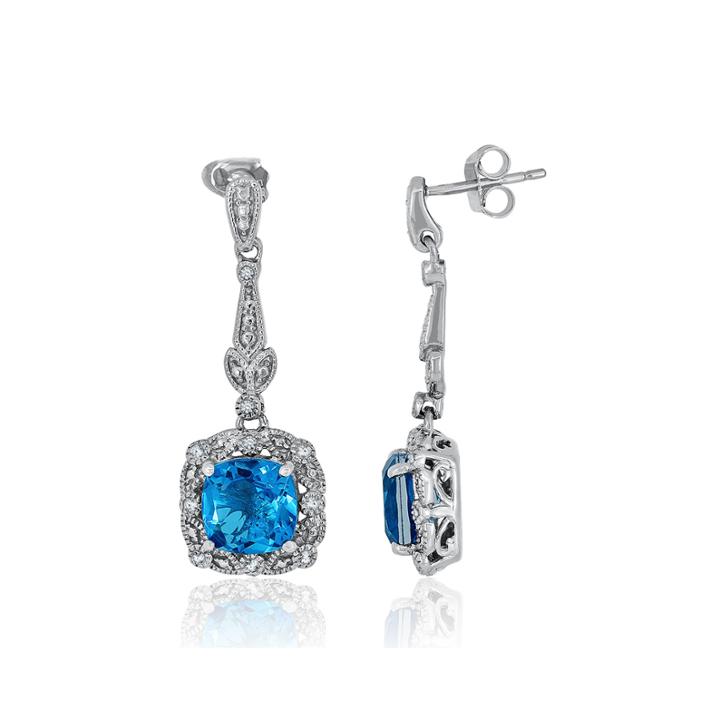 Simulated Paraiba Tourmaline And Diamond Accent Sterling Silver Earrings