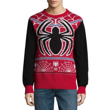 Novelty Season Crew Neck Long Sleeve Spiderman Pullover Sweater