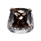 Womens Genuine Quartz Brown Sterling Silver Cocktail Ring