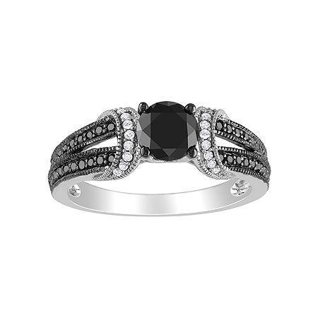 1 Ct. T.w. Black & White Bridal Ring In 10k White Gold