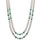 Womens 7mm Green Jade Cultured Freshwater Pearls Round Strand Necklace