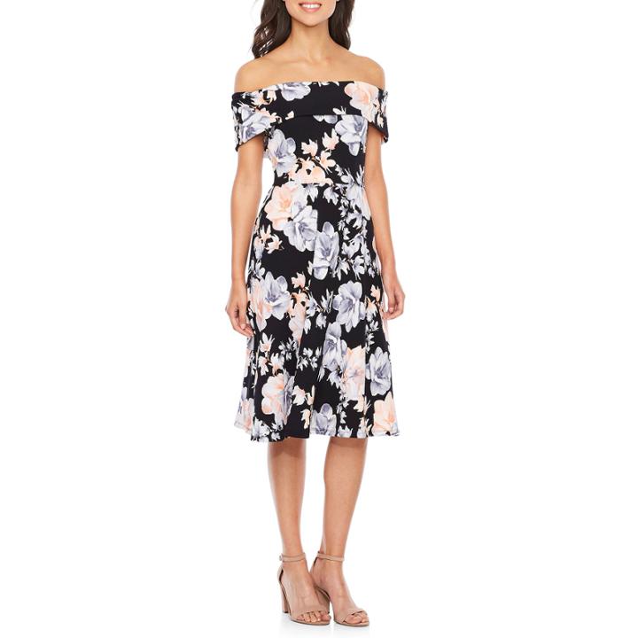 Nicole By Nicole Miller Long Sleeve Floral Fit & Flare Dress